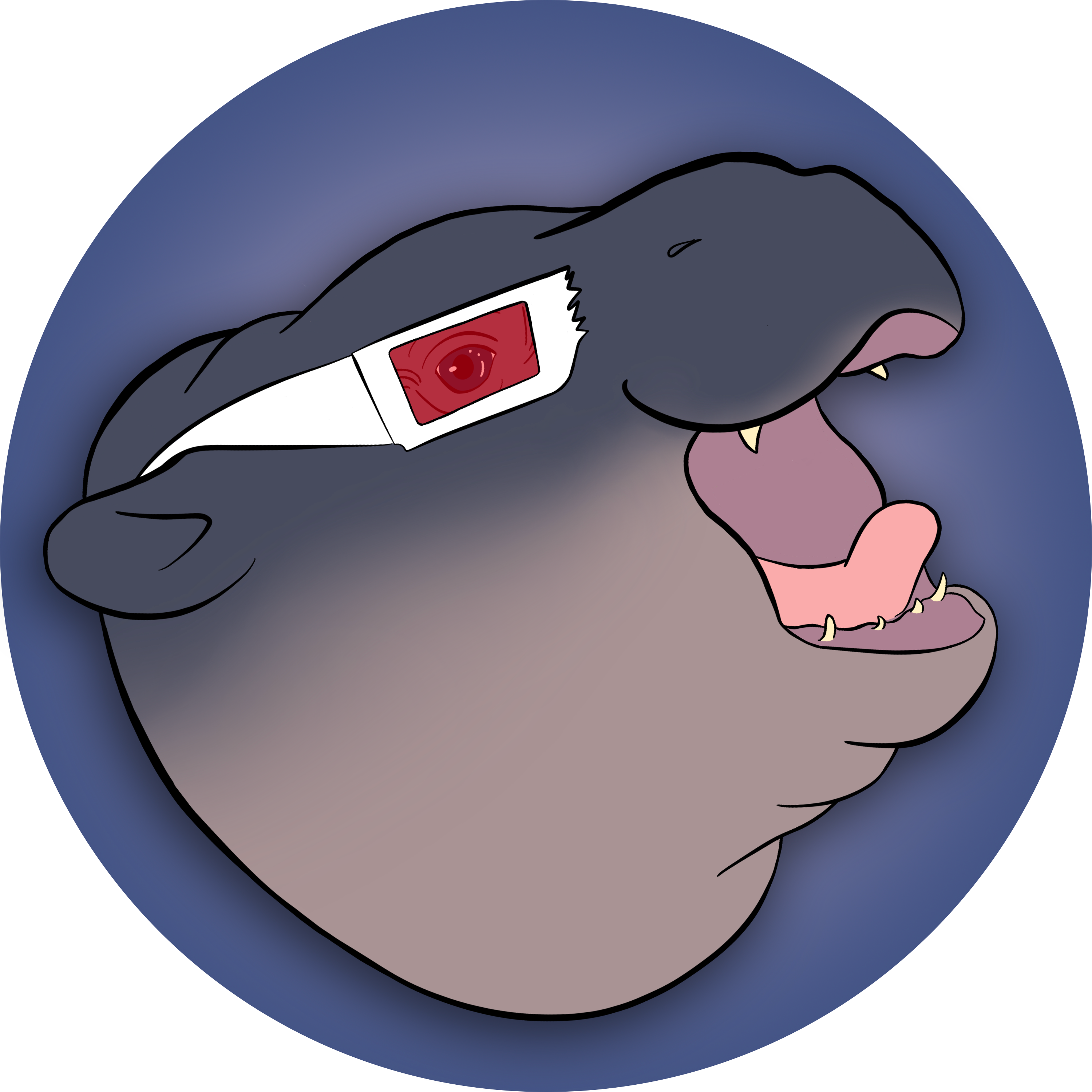 a very well illustrated vector hippo wearing only the red half of old school blue-red paper 3d glasses.